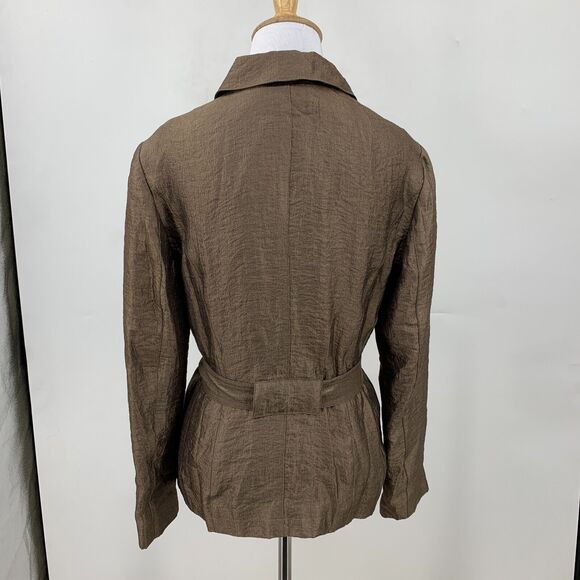 J.Jill Jacket Womens 6 Metallic Bronze Waist Tie Full Zip Snap Buttons Lined - Picture 3 of 16